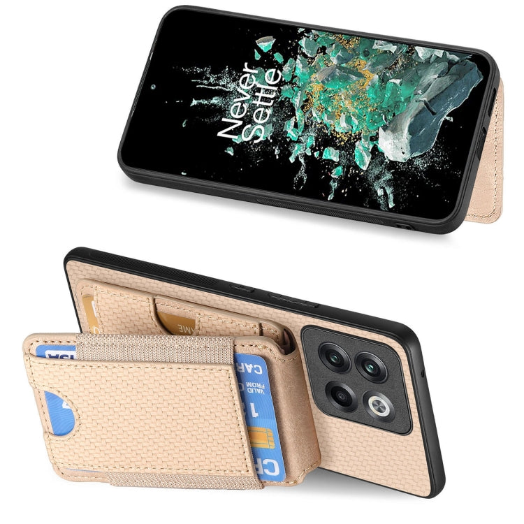 For OnePlus 12 5G Carbon Fiber Vertical Flip Wallet Stand Phone Case(Khaki) - OnePlus Cases by PMC TechLife | Online Shopping South Africa | PMC TechLife | Buy Now Pay Later Mobicred