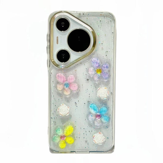 For Huawei Pura 70 Electroplated Frame 3D Strawberry Flower  TPU Phone Case(Colorful Flowers) - Huawei Cases by PMC Jewellery | Online Shopping South Africa | PMC Jewellery | Buy Now Pay Later Mobicred