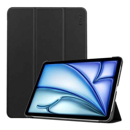For iPad Air 13 2024 ENKAY Tri-fold Custer Texture Platic Leather Smart Tablet Case(Black) - iPad Air 13 2024 Cases by ENKAY | Online Shopping South Africa | PMC Jewellery | Buy Now Pay Later Mobicred