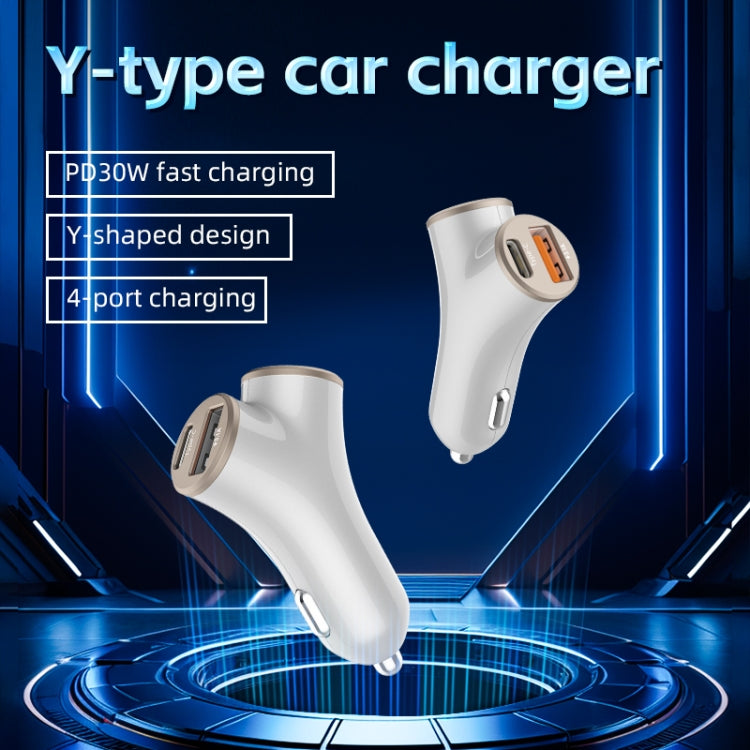 A2 2 USB + 2 Type-C Phone Fast Charging Power Adapter 78W Y-Shaped Car Charger(Silver) - Car Charger by PMC Jewellery | Online Shopping South Africa | PMC Jewellery | Buy Now Pay Later Mobicred