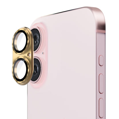 For iPhone 16 / 16 Plus ENKAY Aluminium Alloy Tempered Glass Lens Cover Film(Golden) - iPhone 16 Plus Tempered Glass by ENKAY | Online Shopping South Africa | PMC Jewellery | Buy Now Pay Later Mobicred