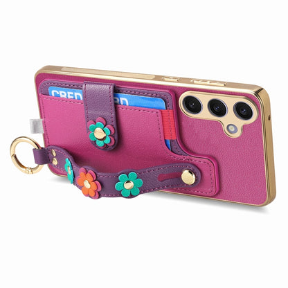 For Samsung Galaxy S24+ 5G Stereoscopic Flowers Wristband Card Bag Phone Case(Purple) - Galaxy S24+ 5G Cases by PMC Jewellery | Online Shopping South Africa | PMC Jewellery | Buy Now Pay Later Mobicred