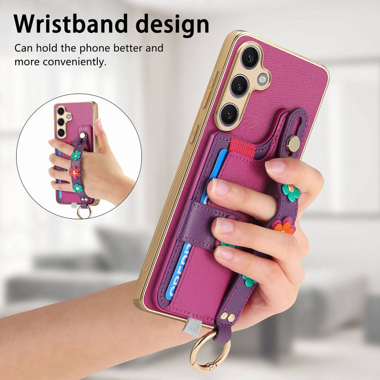 For Samsung Galaxy S24+ 5G Stereoscopic Flowers Wristband Card Bag Phone Case(Purple) - Galaxy S24+ 5G Cases by PMC Jewellery | Online Shopping South Africa | PMC Jewellery | Buy Now Pay Later Mobicred