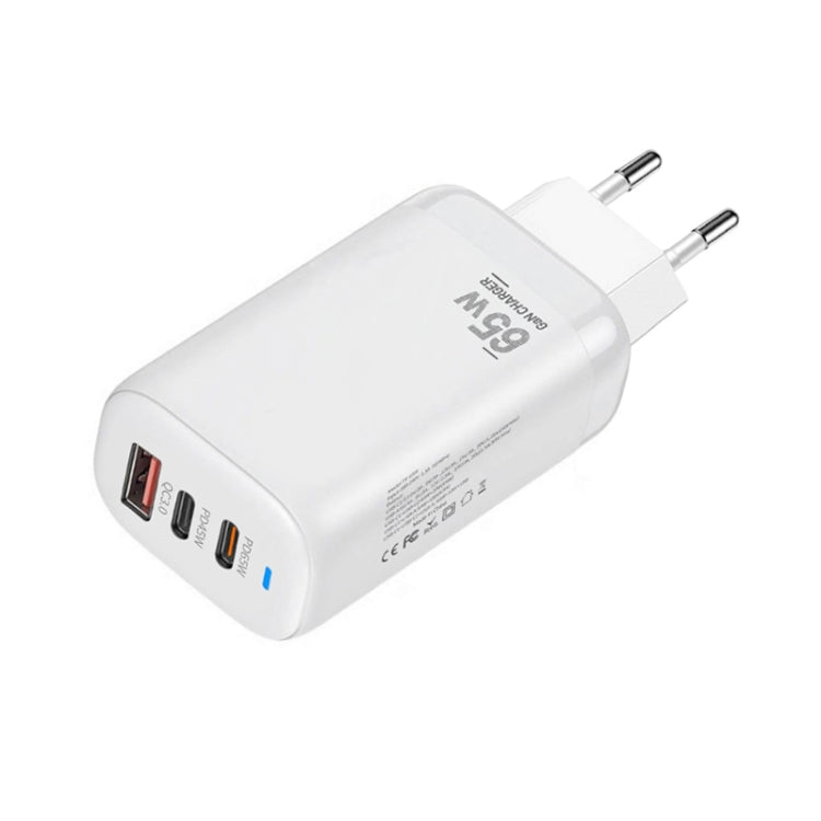 TE-65W GaN PD65W Dual USB-C+USB-A Laptop / Tablet Adapter，EU Plug(White) - USB Charger by PMC Jewellery | Online Shopping South Africa | PMC Jewellery | Buy Now Pay Later Mobicred