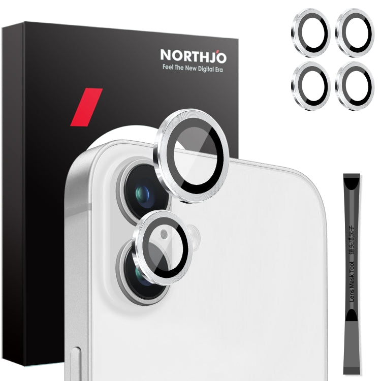 For iPhone 16 / 16 Plus NORTHJO 2 Sets 4pcs Camera Lens Protector Cover Metal Ring Film(Silver) - iPhone 16 Plus Tempered Glass by NORTHJO | Online Shopping South Africa | PMC Jewellery | Buy Now Pay Later Mobicred