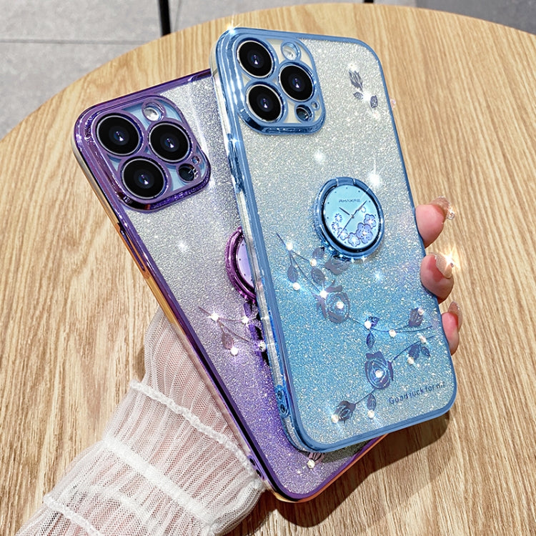 For iPhone 16 Pro Max Gradient Glitter Immortal Flower Ring All-inclusive Phone Case(Blue) - iPhone 16 Cases by PMC TechLife | Online Shopping South Africa | PMC TechLife | Buy Now Pay Later Mobicred