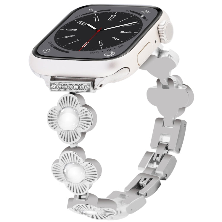 For Apple Watch Series 8 45mm Four Leaf Clover Quick-Release Metal Chain Watch Band(Silver) - free shipping - PMC TechLife - Order now!
