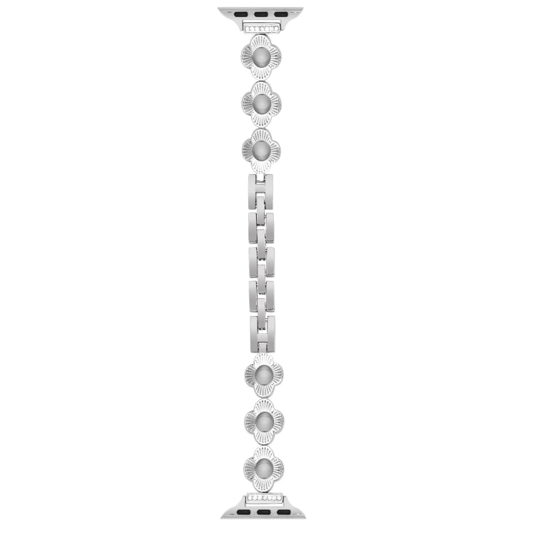 For Apple Watch Series 7 45mm Four Leaf Clover Quick-Release Metal Chain Watch Band(Silver) - free shipping - PMC TechLife - Order now!