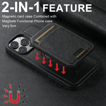 For iPhone 13 Pro Max Suteni M2 Cross-Grain MagSafe Vertical Card Back Phone Case(Black) - iPhone 13 Pro Max Cases by Suteni | Online Shopping South Africa | PMC Jewellery | Buy Now Pay Later Mobicred