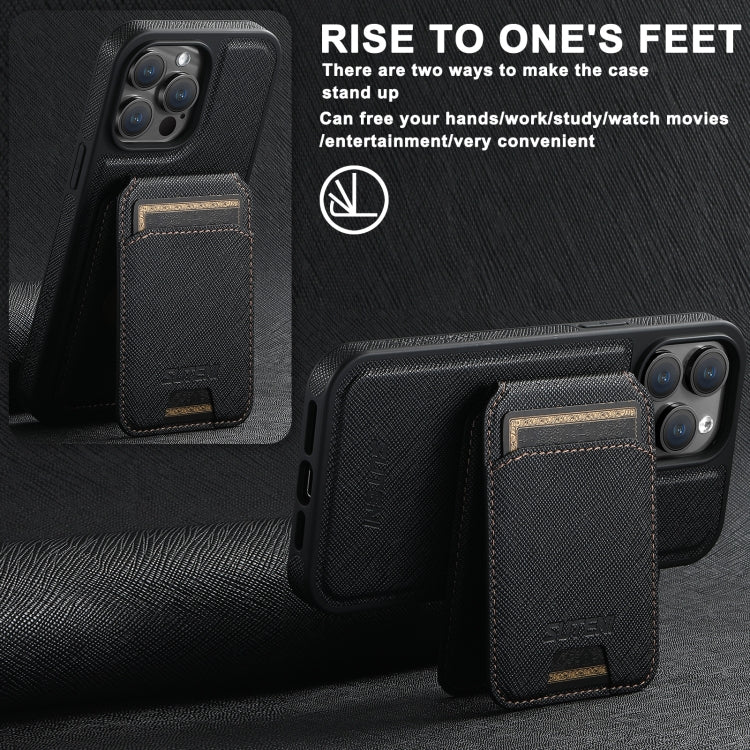 For iPhone 16 Pro Max Suteni M2 Cross-Grain MagSafe Vertical Card Back Phone Case(Black) - iPhone 16 Pro Max Cases by Suteni | Online Shopping South Africa | PMC Jewellery | Buy Now Pay Later Mobicred