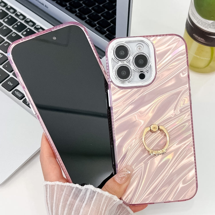 For iPhone 16 Pro Max Plating Glitter Texture Ring Holder TPU Phone Case with Lens Film(White Water Ripples) - iPhone 16 Pro Max Cases by PMC Jewellery | Online Shopping South Africa | PMC Jewellery | Buy Now Pay Later Mobicred