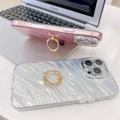 For iPhone 16 Plus Plating Glitter Texture Ring Holder TPU Phone Case with Lens Film(White Water Ripples) - iPhone 16 Plus Cases by PMC Jewellery | Online Shopping South Africa | PMC Jewellery | Buy Now Pay Later Mobicred