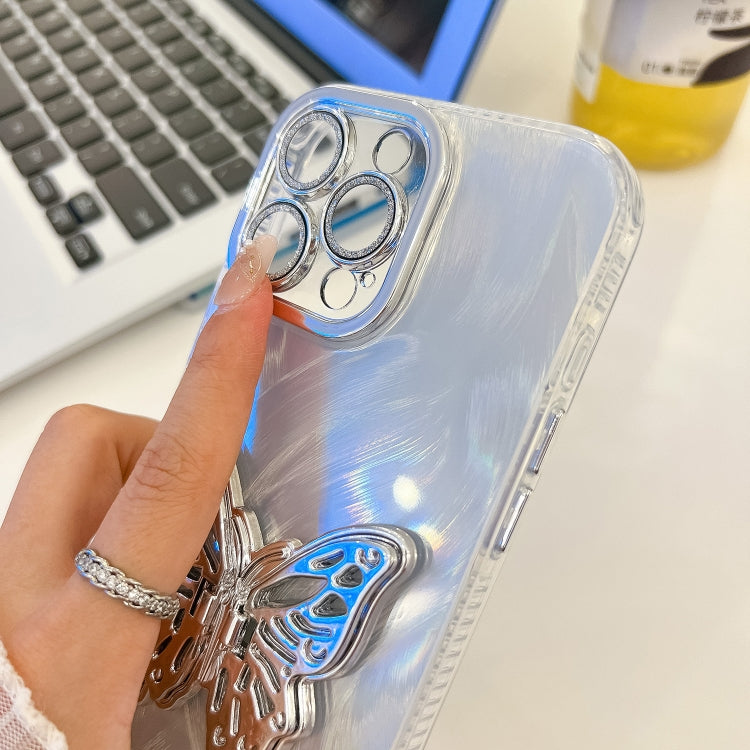 For iPhone 16 Pro Max Plating Glitter Texture Butterfly Holder TPU Phone Case with Lens Film(White Water Ripples) - iPhone 16 Pro Max Cases by PMC Jewellery | Online Shopping South Africa | PMC Jewellery | Buy Now Pay Later Mobicred