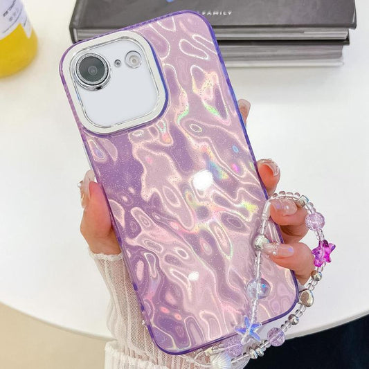 For iPhone 16e Plating Glitter Texture Chain Wristband TPU Phone Case with Lens Film(Purple Wrinkles) - iPhone 16e Cases by PMC Jewellery | Online Shopping South Africa | PMC Jewellery | Buy Now Pay Later Mobicred