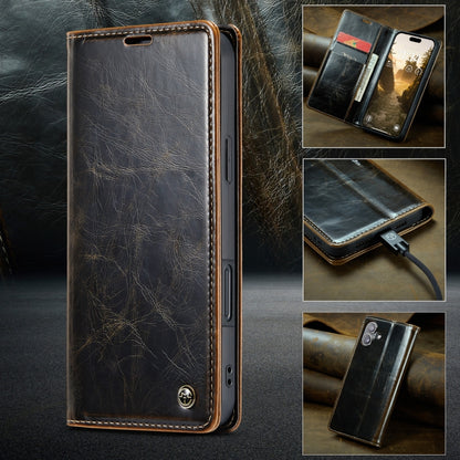 For iPhone 16 Plus CaseMe 003 Crazy Horse Texture Flip Leather Phone Case(Coffee) - iPhone 16 Plus Cases by CaseMe | Online Shopping South Africa | PMC Jewellery | Buy Now Pay Later Mobicred