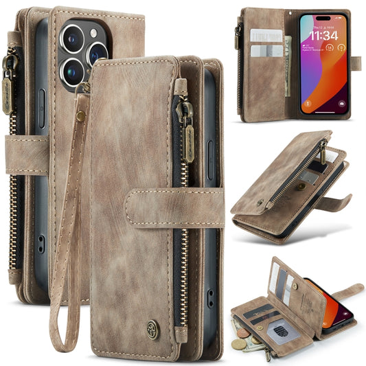 For iPhone 16 Pro CaseMe C30 Card Slots Zipper Wallet Leather Phone Case(Brown) - iPhone 16 Pro Cases by CaseMe | Online Shopping South Africa | PMC Jewellery | Buy Now Pay Later Mobicred