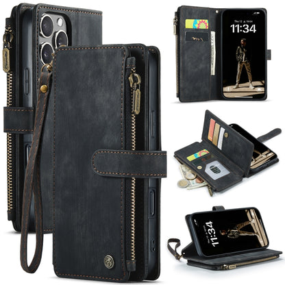 For iPhone 16 Pro CaseMe C30 Card Slots Zipper Wallet Leather Phone Case(Black) - iPhone 16 Pro Cases by CaseMe | Online Shopping South Africa | PMC Jewellery | Buy Now Pay Later Mobicred