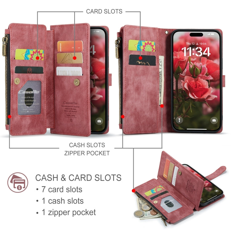 For iPhone 16 Pro CaseMe C30 Card Slots Zipper Wallet Leather Phone Case(Red) - iPhone 16 Pro Cases by CaseMe | Online Shopping South Africa | PMC Jewellery | Buy Now Pay Later Mobicred