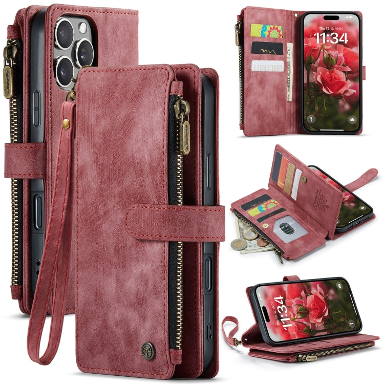 For iPhone 16 Pro Max CaseMe C30 Card Slots Zipper Wallet Leather Phone Case(Red) - iPhone 16 Pro Max Cases by CaseMe | Online Shopping South Africa | PMC Jewellery | Buy Now Pay Later Mobicred