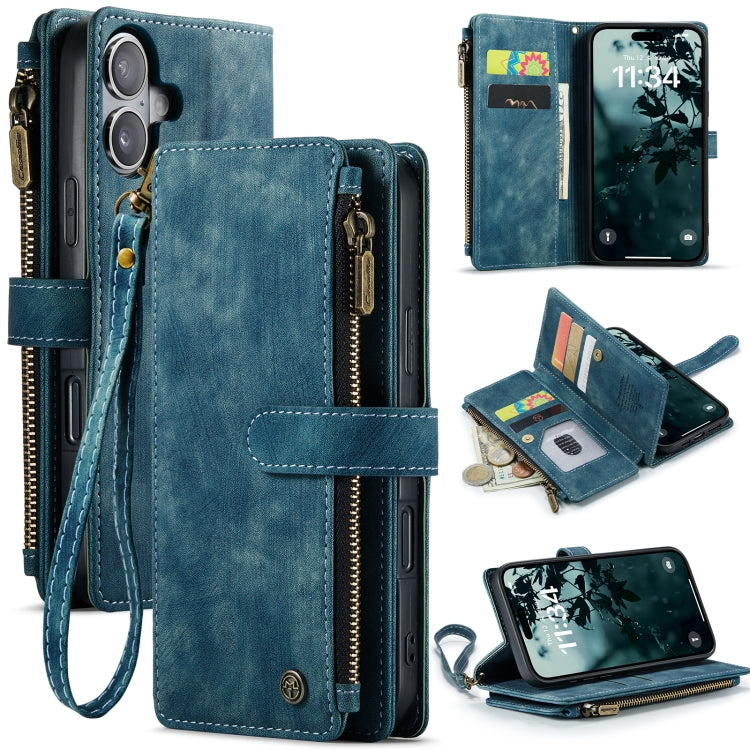 For iPhone 16 CaseMe C30 Card Slots Zipper Wallet Leather Phone Case(Blue) - iPhone 16 Cases by CaseMe | Online Shopping South Africa | PMC Jewellery | Buy Now Pay Later Mobicred