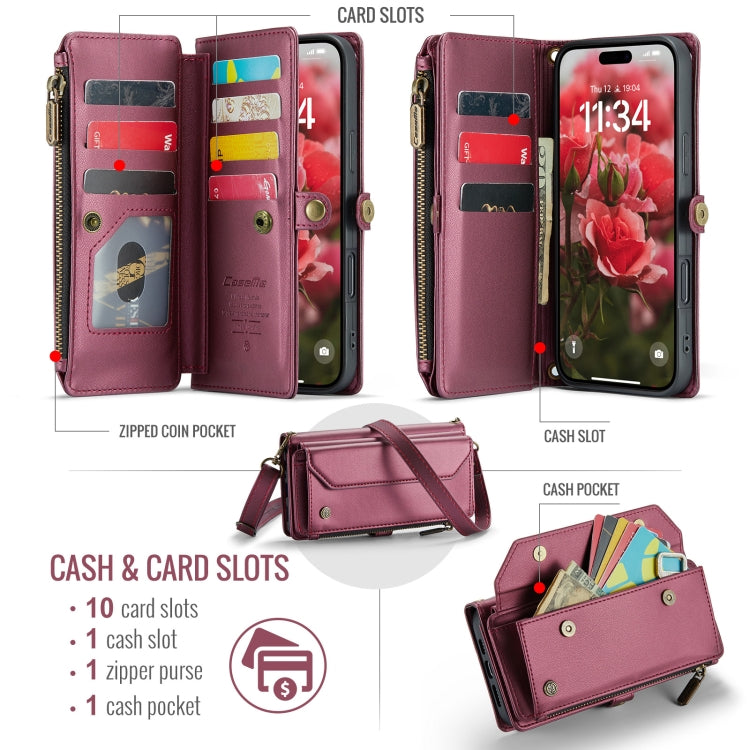 For iPhone 16 Pro Max CaseMe C36 Card Slots Zipper Wallet RFID Anti-theft Leather Phone Case(Red) - iPhone 16 Pro Max Cases by CaseMe | Online Shopping South Africa | PMC Jewellery | Buy Now Pay Later Mobicred