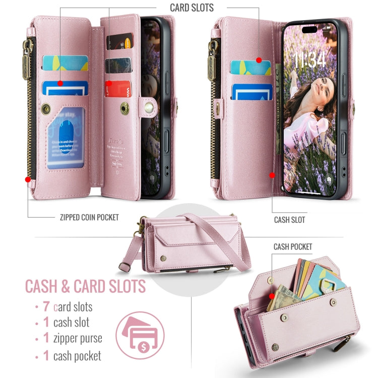 For iPhone 16 Pro CaseMe C36 Card Slots Zipper Wallet RFID Anti-theft Leather Phone Case(Pink) - iPhone 16 Pro Cases by CaseMe | Online Shopping South Africa | PMC Jewellery | Buy Now Pay Later Mobicred