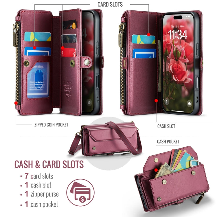 For iPhone 16 Pro CaseMe C36 Card Slots Zipper Wallet RFID Anti-theft Leather Phone Case(Red) - iPhone 16 Pro Cases by CaseMe | Online Shopping South Africa | PMC Jewellery | Buy Now Pay Later Mobicred