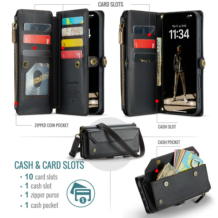 For iPhone 16 Plus CaseMe C36 Card Slots Zipper Wallet RFID Anti-theft Leather Phone Case(Black) - iPhone 16 Plus Cases by CaseMe | Online Shopping South Africa | PMC Jewellery | Buy Now Pay Later Mobicred