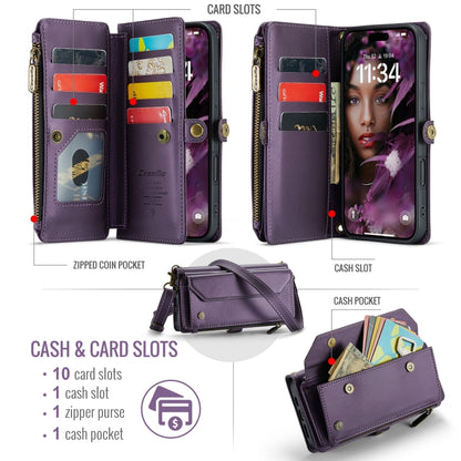 For iPhone 16 Plus CaseMe C36 Card Slots Zipper Wallet RFID Anti-theft Leather Phone Case(Purple) - iPhone 16 Plus Cases by CaseMe | Online Shopping South Africa | PMC Jewellery | Buy Now Pay Later Mobicred