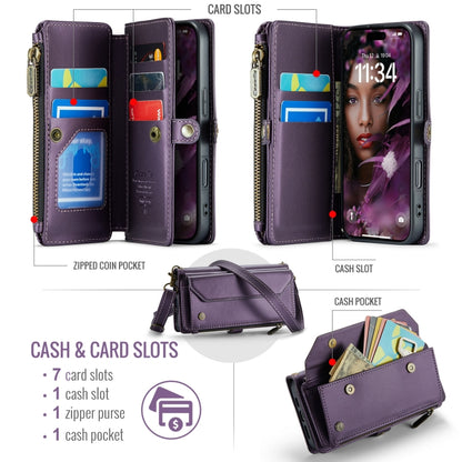 For iPhone 16 CaseMe C36 Card Slots Zipper Wallet RFID Anti-theft Leather Phone Case(Purple) - iPhone 16 Cases by CaseMe | Online Shopping South Africa | PMC Jewellery | Buy Now Pay Later Mobicred