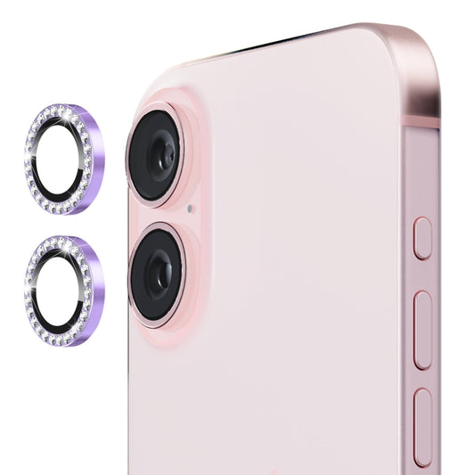 For iPhone 16 / 16 Plus ENKAY AR Anti-reflection Individual Diamond Ring Camera Lens Glass Full Film(Light Purple) - iPhone 16 Plus Tempered Glass by ENKAY | Online Shopping South Africa | PMC Jewellery | Buy Now Pay Later Mobicred