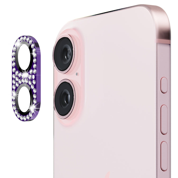 For iPhone 16 / 16 Plus ENKAY Hat-Prince Blink Diamond Camera Lens Aluminium Alloy Tempered Glass Film(Dark Purple) - iPhone 16 Tempered Glass by ENKAY | Online Shopping South Africa | PMC Jewellery | Buy Now Pay Later Mobicred