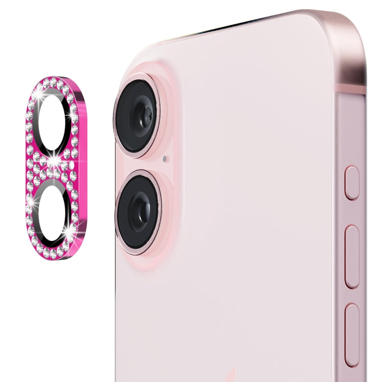 For iPhone 16 / 16 Plus ENKAY Hat-Prince Blink Diamond Camera Lens Aluminium Alloy Tempered Glass Film(Rose Red) - iPhone 16 Tempered Glass by ENKAY | Online Shopping South Africa | PMC Jewellery | Buy Now Pay Later Mobicred