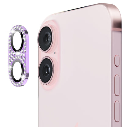 For iPhone 16 / 16 Plus ENKAY Hat-Prince Blink Diamond Camera Lens Aluminium Alloy Tempered Glass Film(Light Purple) - iPhone 16 Tempered Glass by ENKAY | Online Shopping South Africa | PMC Jewellery | Buy Now Pay Later Mobicred