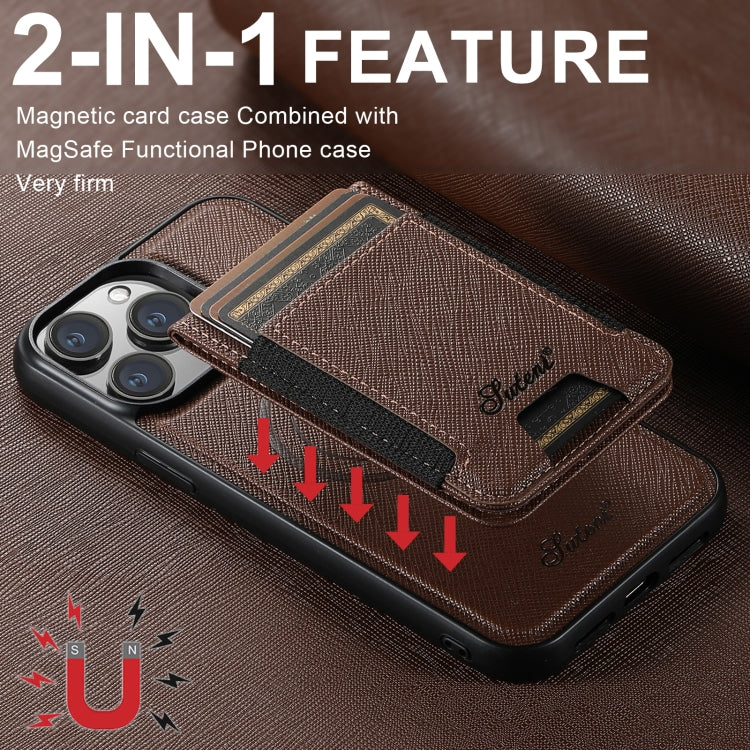 For iPhone 15 Pro Suteni H17 Cross Grain Leather MagSafe Detachable Wallet Phone Case(Black) - iPhone 15 Pro Cases by Suteni | Online Shopping South Africa | PMC Jewellery | Buy Now Pay Later Mobicred