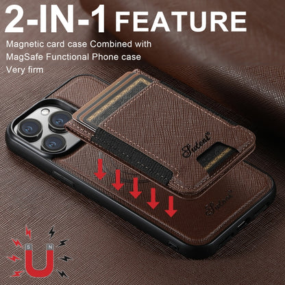 For iPhone 15 Suteni H17 Cross Grain Leather MagSafe Detachable Wallet Phone Case(Brown) - iPhone 15 Cases by Suteni | Online Shopping South Africa | PMC Jewellery | Buy Now Pay Later Mobicred