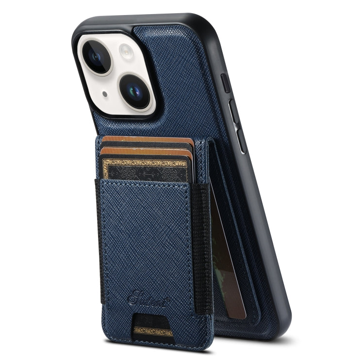 For iPhone 14 Suteni H17 Cross Grain Leather MagSafe Detachable Wallet Phone Case(Blue) - iPhone 14 Cases by Suteni | Online Shopping South Africa | PMC Jewellery | Buy Now Pay Later Mobicred