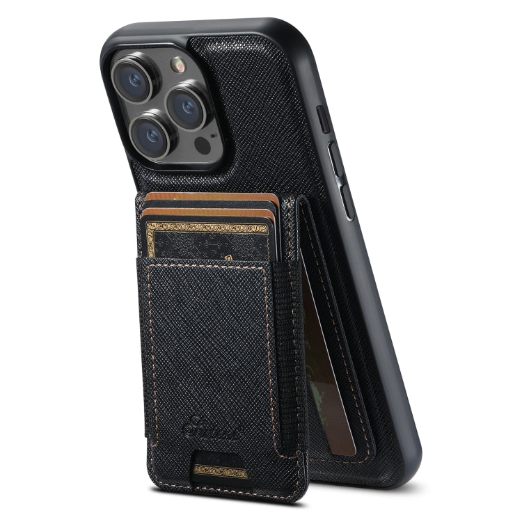 For iPhone 12 Pro Suteni H17 Cross Grain Leather MagSafe Detachable Wallet Phone Case(Black) - iPhone 12 / 12 Pro Cases by Suteni | Online Shopping South Africa | PMC Jewellery | Buy Now Pay Later Mobicred