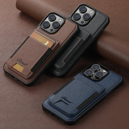 For iPhone 16 Suteni H17 Cross Grain Leather MagSafe Detachable Wallet Phone Case(Brown) - iPhone 16 Cases by Suteni | Online Shopping South Africa | PMC Jewellery | Buy Now Pay Later Mobicred