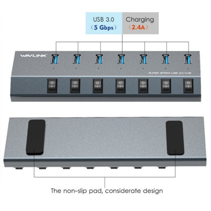 WAVLINK UH3076 5Gbps 7-port USB 3.0 Hub with Independent Switch and LED Indicator(EU Plug) - USB 3.0 HUB by WAVLINK | Online Shopping South Africa | PMC Jewellery | Buy Now Pay Later Mobicred