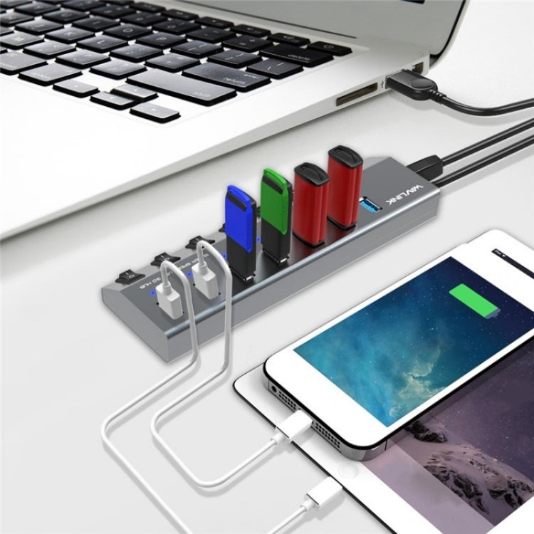 WAVLINK UH3076 5Gbps 7-port USB 3.0 Hub with Independent Switch and LED Indicator(UK Plug) - free shipping - PMC Jewellery - Order now!