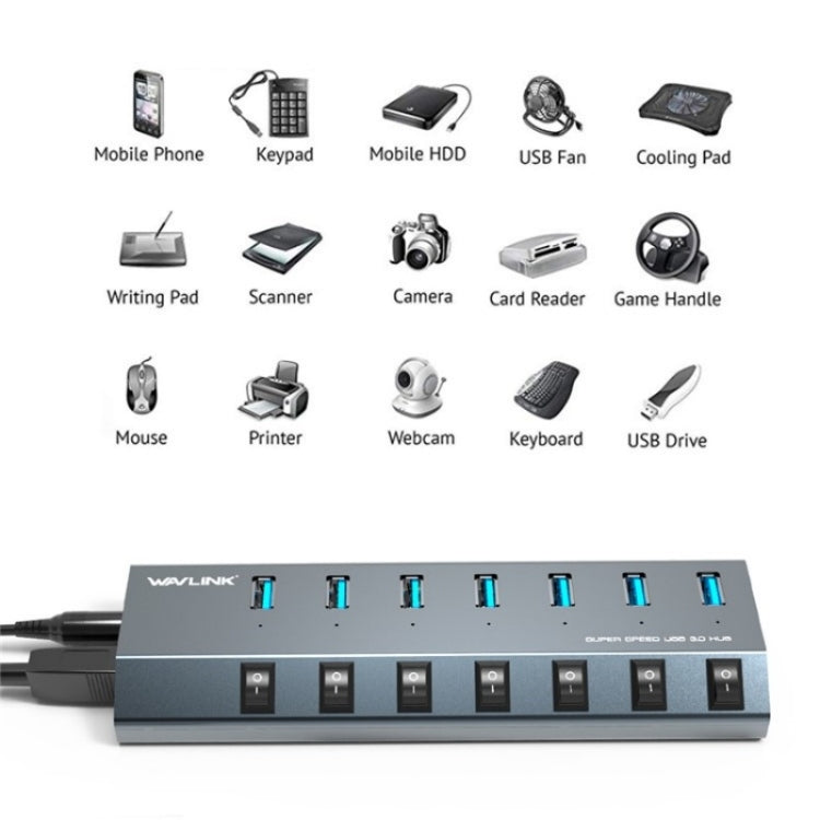 WAVLINK UH3076 5Gbps 7-port USB 3.0 Hub with Independent Switch and LED Indicator(AU Plug) - USB 3.0 HUB by WAVLINK | Online Shopping South Africa | PMC Jewellery | Buy Now Pay Later Mobicred