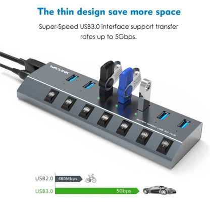 WAVLINK UH3076 5Gbps 7-port USB 3.0 Hub with Independent Switch and LED Indicator(UK Plug) - USB 3.0 HUB by WAVLINK | Online Shopping South Africa | PMC Jewellery | Buy Now Pay Later Mobicred