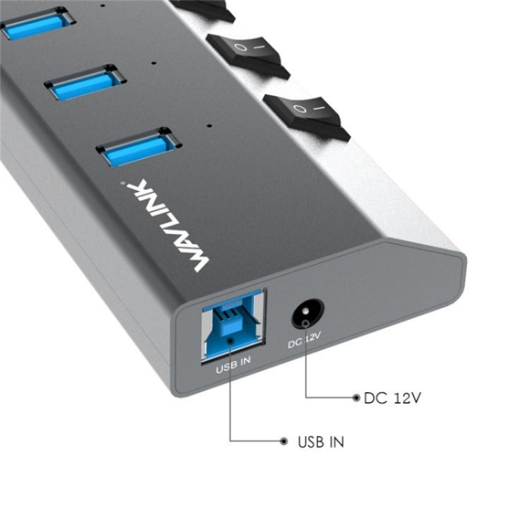 WAVLINK UH3076 5Gbps 7-port USB 3.0 Hub with Independent Switch and LED Indicator(US Plug) - USB 3.0 HUB by WAVLINK | Online Shopping South Africa | PMC Jewellery | Buy Now Pay Later Mobicred