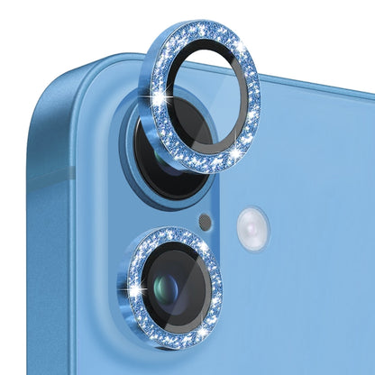 For iPhone 16 / 16 Plus NORTHJO Glitter Camera Lens Protector Tempered Glass Metal Ring Film(Blue) - iPhone 16 Tempered Glass by NORTHJO | Online Shopping South Africa | PMC Jewellery | Buy Now Pay Later Mobicred