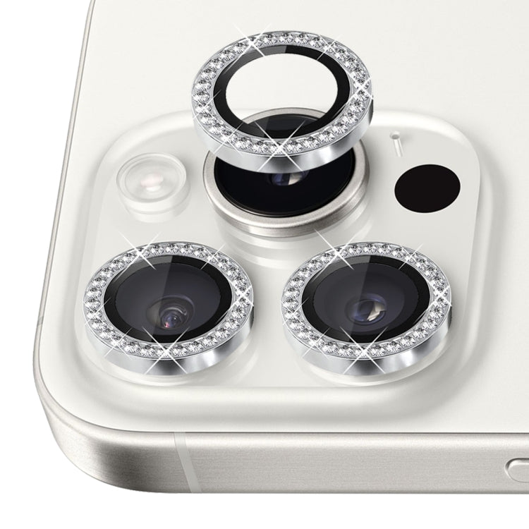 For iPhone 16 Pro / 16 Pro Max NORTHJO Rhinestone Camera Lens Protector Tempered Glass Metal Ring Film(Silver) - iPhone 16 Pro Max Tempered Glass by NORTHJO | Online Shopping South Africa | PMC Jewellery | Buy Now Pay Later Mobicred