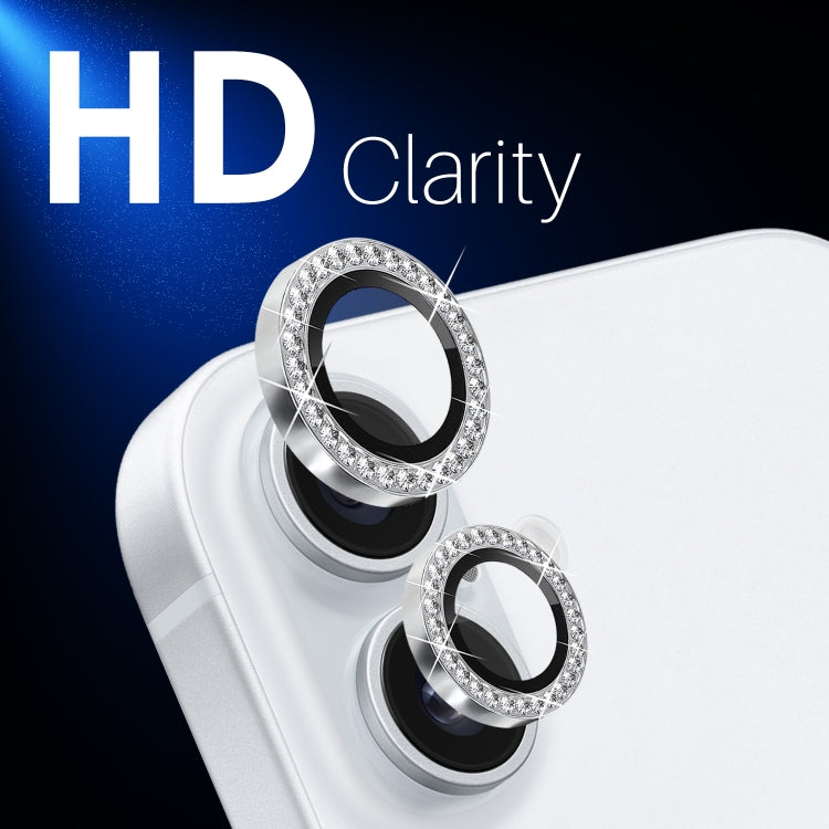 For iPhone 16 / 16 Plus NORTHJO Rhinestone Camera Lens Protector Tempered Glass Metal Ring Film(Silver) - iPhone 16 Tempered Glass by NORTHJO | Online Shopping South Africa | PMC Jewellery | Buy Now Pay Later Mobicred