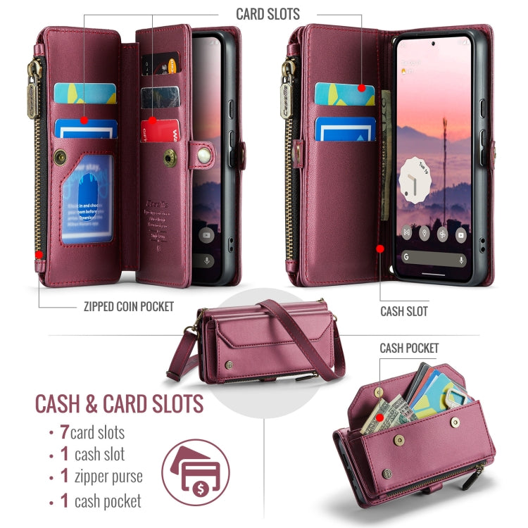 For Google Pixel 9 / 9 Pro CaseMe C36 Card Slots Zipper Wallet RFID Anti-theft Leather Phone Case(Wine) - Google Cases by CaseMe | Online Shopping South Africa | PMC Jewellery | Buy Now Pay Later Mobicred