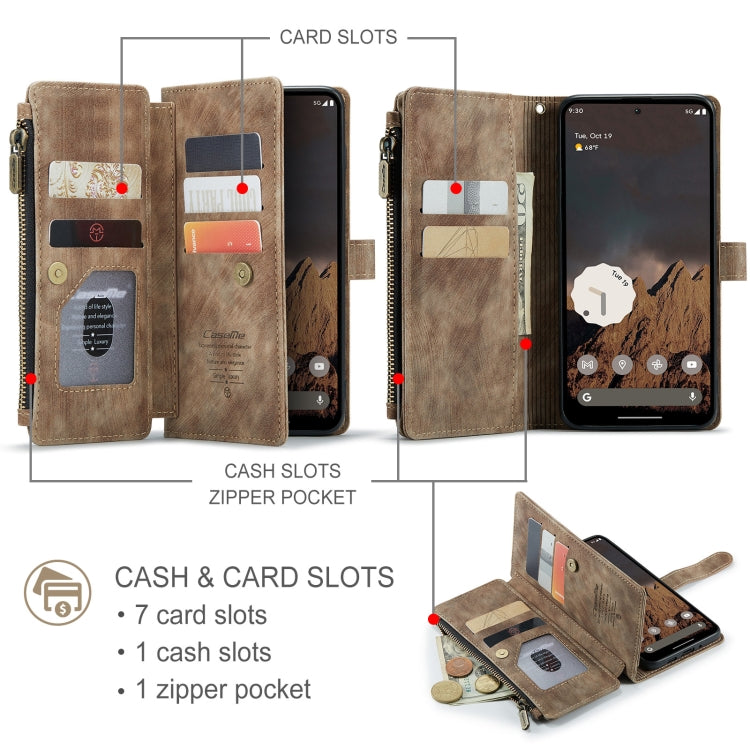 For Google Pixel 9 / 9 Pro CaseMe C30 Card Slots Zipper Wallet Leather Phone Case(Brown) - Google Cases by CaseMe | Online Shopping South Africa | PMC Jewellery | Buy Now Pay Later Mobicred