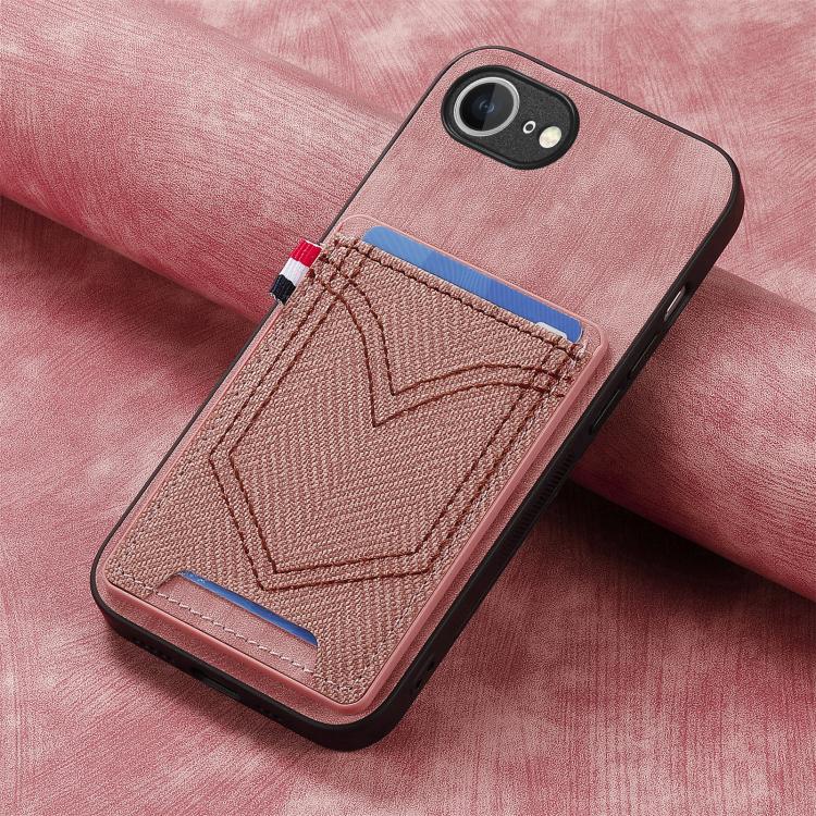 For iPhone 16e Denim Texture Leather Skin Phone Case with Card Slot(Pink) - iPhone 16e Cases by PMC TechLife | Online Shopping South Africa | PMC TechLife | Buy Now Pay Later Mobicred